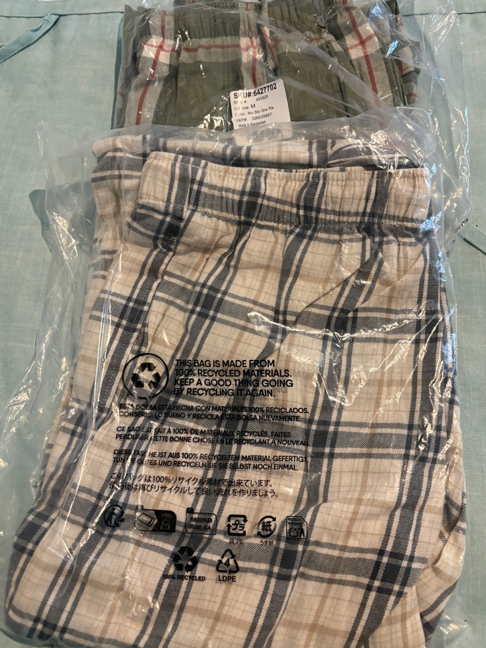 Lands end pjs Pull-On Bottoms in Beige and Navy & green beige medium 4pair